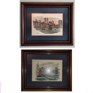 VINTAGE MOSTOFF PRINTS NEW YORK SKYLINE FRAMED